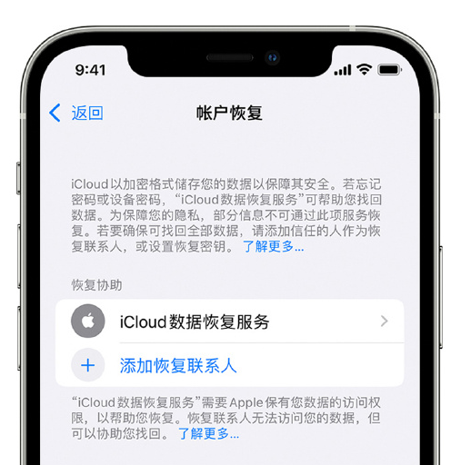 呼伦贝尔苹果手机维修分享在 iPhone 上设置帐户恢复联系人的方法 