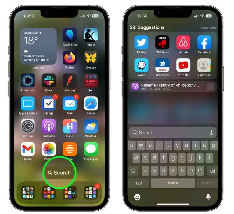 呼伦贝尔苹果手机维修分享升级到 iOS 16 后，如何删除主屏幕上的搜索按钮 