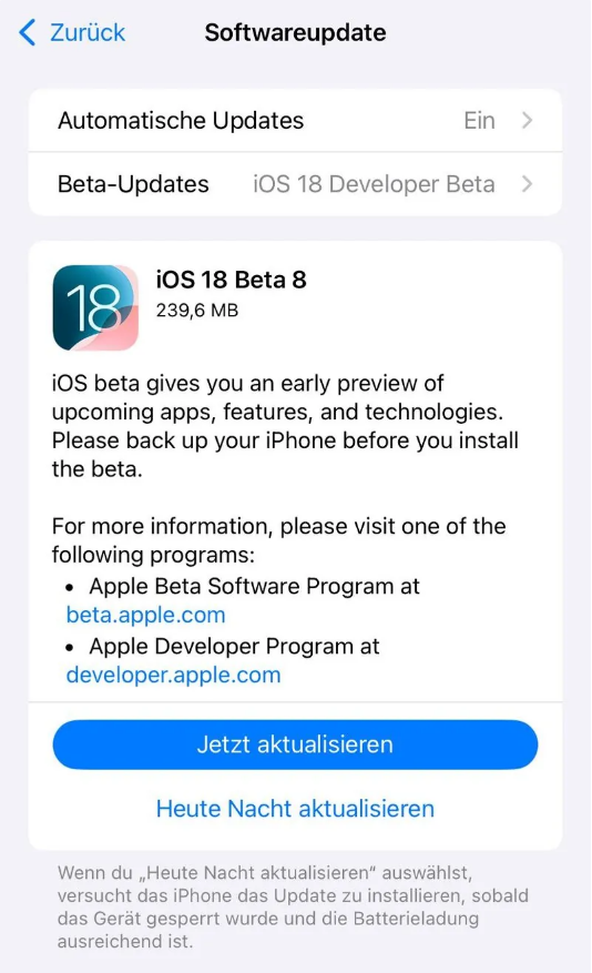 呼伦贝尔苹果手机维修分享苹果 iOS / iPadOS 18 开发者预览版 Beta 8 发布 